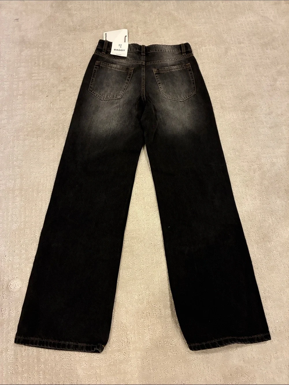 Bershka Black Washed Straight-Leg Jeans